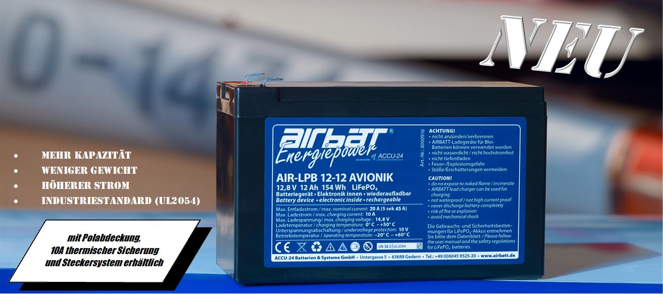 8000916 AIRBATT Energiepower AIR-LPB 12-12 Avionik LiFePO4-Akku für Bordstromversorgung