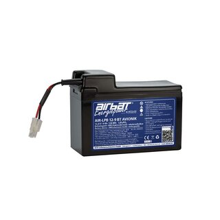 AIRBATT Energiepower AIR-LPB 12-9 BT AVIONIC 12V 9Ah LiFePO4 avionic battery pole cover with 10A-fuse and Tamiya-connector (Coupling) front