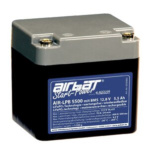 AIRBATT Start-Power LPB 5500 BMS 12V 5,5Ah LiFePO4 Starterbatterie - Pluspol rechts