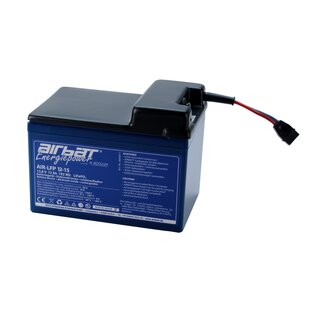 AIRBATT Energiepower LiFePO4 12V 15Ah Supply Battery pole cover with 10A-fuse and MPX-connector (Coupling) front