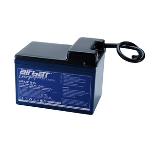 AIRBATT Energiepower LiFePO4 12V 15Ah Supply Battery pole cover with 10A-fuse and Cable front