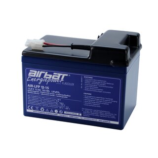 AIRBATT Energiepower LiFePO4 12V 15Ah Supply Battery pole cover with 10A-fuse and Tamiya-connector (Coupling) over middle