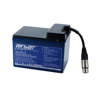 AIRBATT Energiepower LiFePO4 12V 15Ah Supply Battery pole cover with 10A-fuse and XLR-connector (Coupling) front