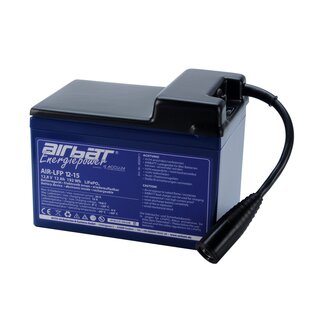 AIRBATT Energiepower LiFePO4 12V 15Ah Supply Battery pole cover with 10A-fuse and car-connector (Coupling) front