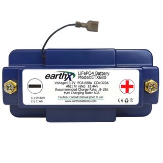 EarthX ETX680 13,2V 12,4Ah LiFePO4 starter battery