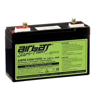 AIRBATT Startpower AIRPB S306/DG 6V 12Ah AGM starter battery for DG-400, DG-505MB, DG-600M & DG-800A/B/C