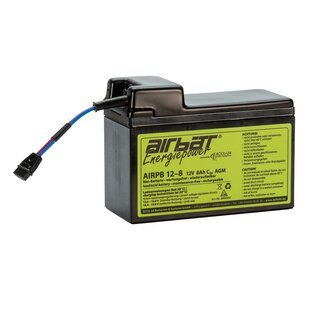 AIRBATT Energiepower AIRPB 12-8 12V 8Ah cycle-resistant VRLA/AGM avionic battery  pole cover with 10A-fuse and MPX-Connector (Coupling) front