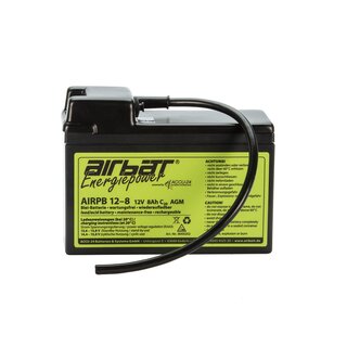 AIRBATT Energiepower AIRPB 12-8 12V 8Ah cycle-resistant VRLA/AGM avionic battery  pole cover with 10A-fuse and cable over middle