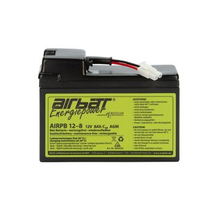 AIRBATT Energiepower AIRPB 12-8 12V 8Ah cycle-resistant VRLA/AGM avionic battery  pole cover with 10A-fuse and Tamiya-Plug over middle