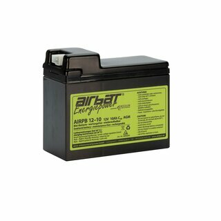 AIRBATT Energiepower AIRPB 12-10 12V 10Ah cycle-resistant VRLA/AGM avionic battery  pole cover with 10A-fuse and Tyco-Plug front